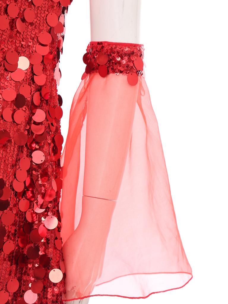 Costume Hippie Sequin da Donna per Halloween Anni '70 Disco Senza Maniche Mini Abito
