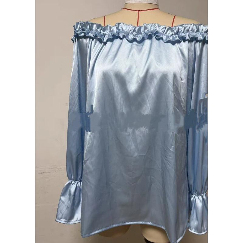 Early Spring New Style Elegant Casual Ruffled One-shoulder Off-shoulder Long-sleeved Shirt for Women