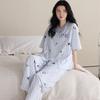 pure cotton pajamas women's summer short-sleeved trousers cartoon panda striped suit can be worn outside cotton loungewear in summer
