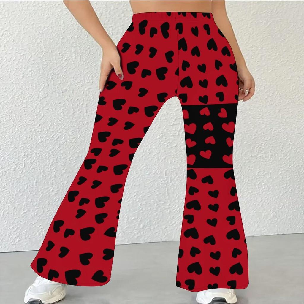 Dame Afslappede Højtaljede Flare Bukser, Streetwear med Geometrisk Mønstertryk, Bell Bottom Bukser