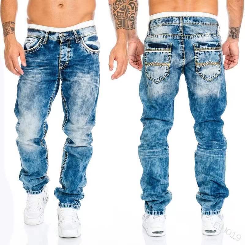 Pantalones Vaqueros de Hombre Hip Hop con Costuras de Contraste - Estilo Nuevo, Europeo y Americano, Pierna Recta Casual