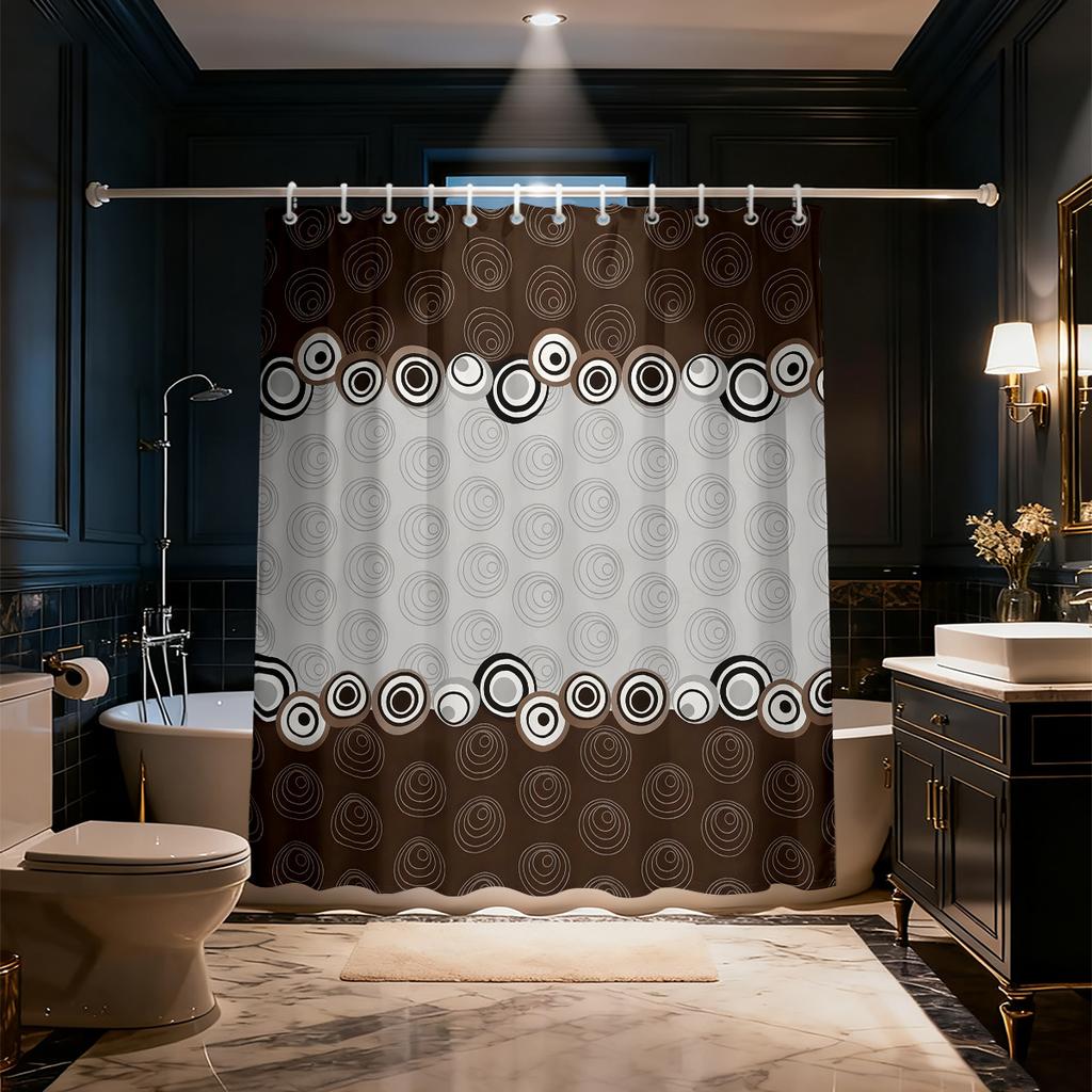 1 Piece Circular Line Printed Waterproof Privacy Partition Shower Curtain With 12 Hooks, Available In Various Sizes