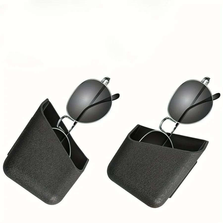 2pcs Car Storage Organizer Boxes - ABS Resin Adhesive Vehicle Pocket Holders for Cell Phones, Cards, Glasses