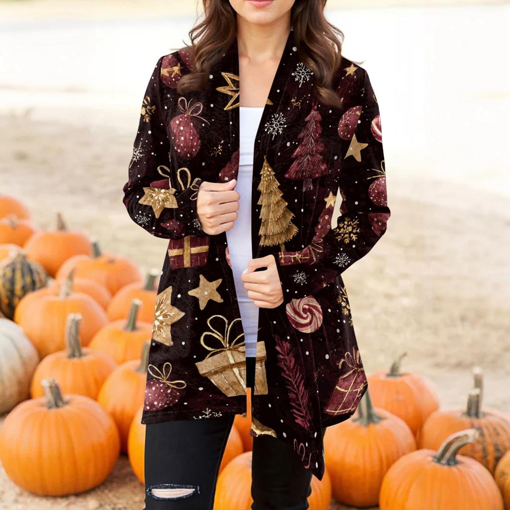 Women's Fashion Casual Halloween Printed Mid-Length Irregular Hem Cardigan Jacket