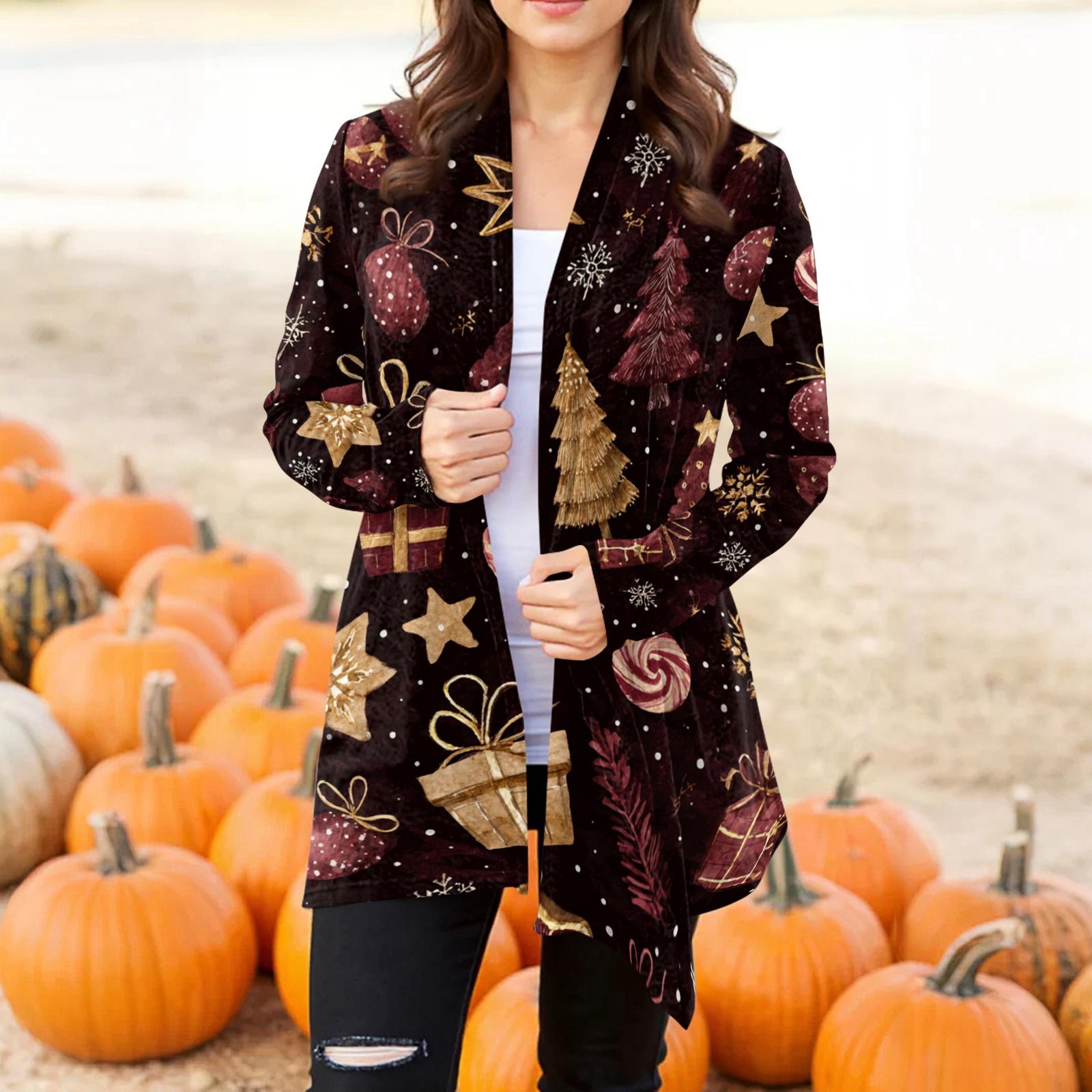 

Женская модная повседневная куртка-кардиган средней длины с принтом на Хэллоуин и нерегулярным подолом L