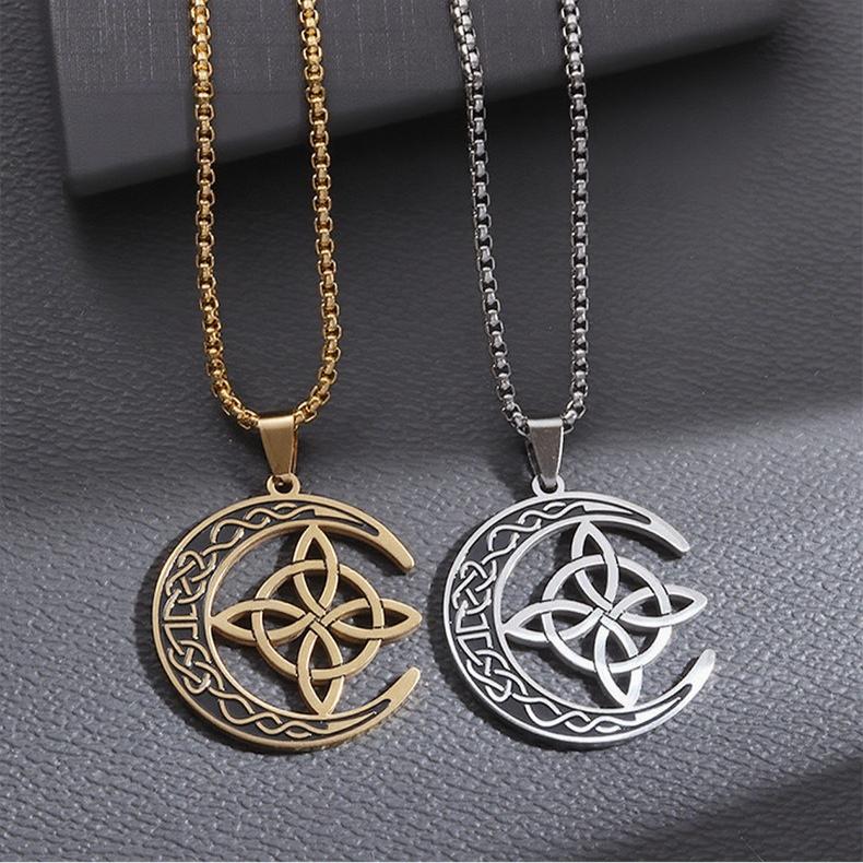 Celtic Irish Knot Necklace Stainless Steel Witch Moon Amulet Protection Jewelry Women Accessory