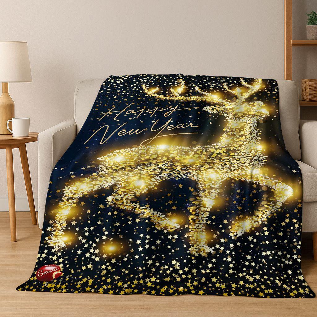 3D Merry Christmas Tree Santa Claus Cartoon Flannel Blanket Soft Warm Blanket for Bedroom Living Room Bed Camping Picnic Gift