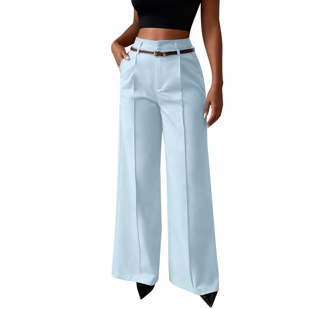 Women's Wide-leg Trousers, High-waisted Straight-leg Business  Trousers, Long Trousers With Belt