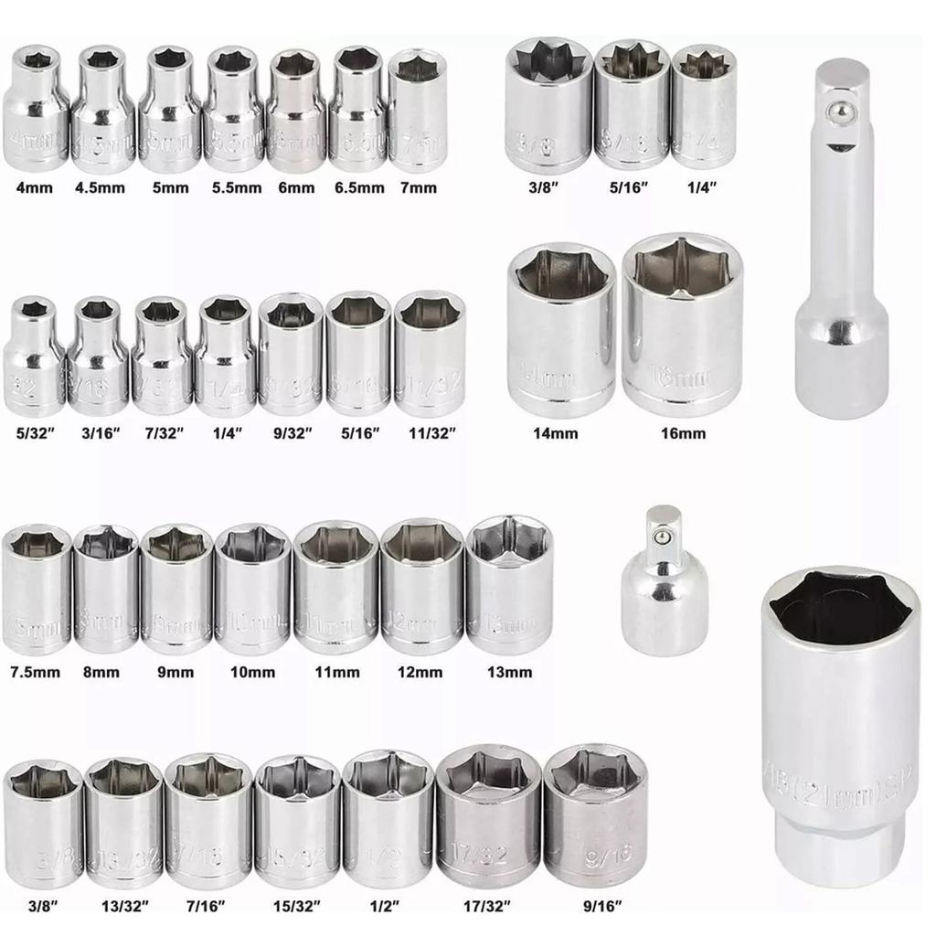 40 st Spärrnyckelverktyg Kolstål Bits Skruvmejsel Hylsnyckelsats för Reparation