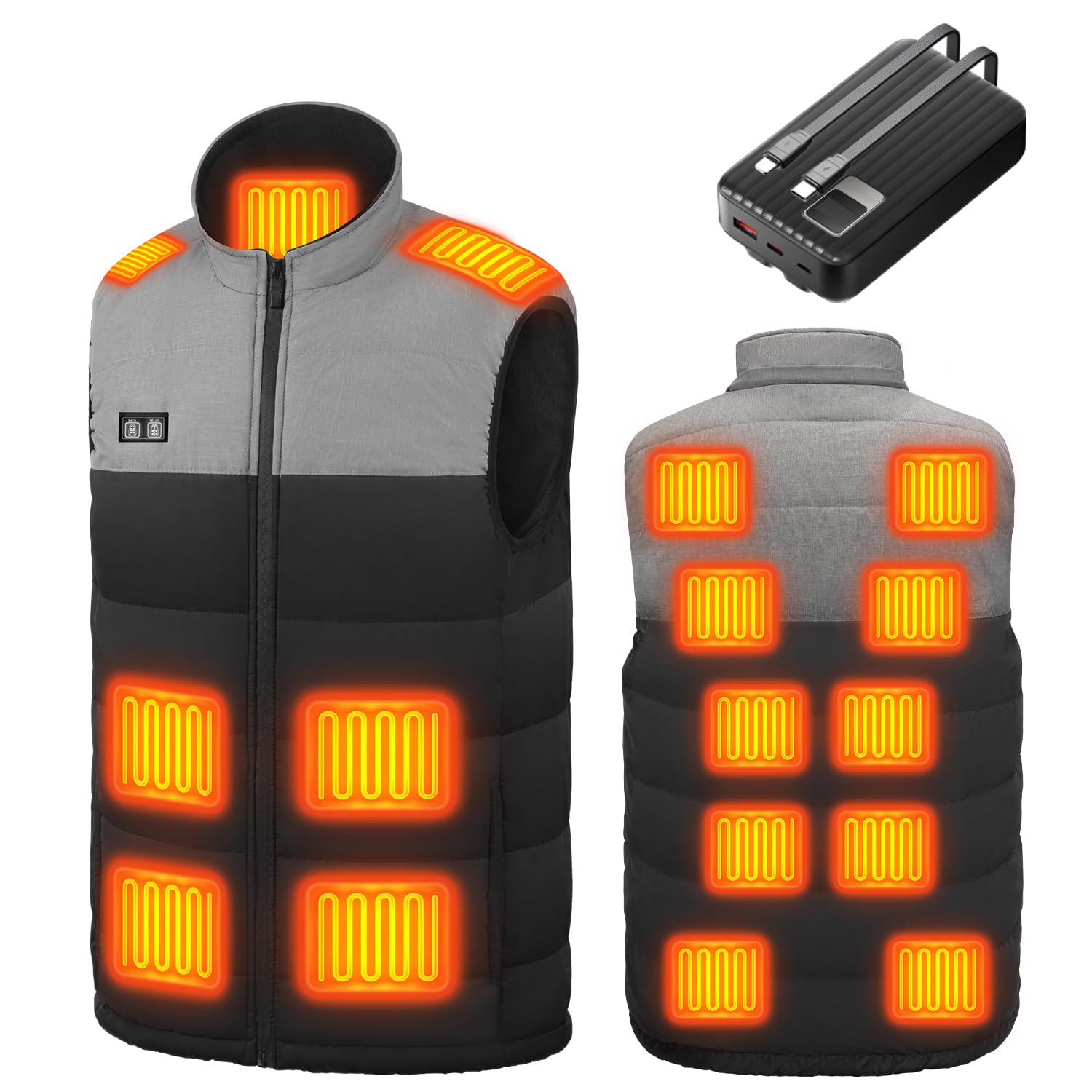 

Sumeriy Electric Heated Mobile Detachable Fleece Cold Weather Up to 15 Hours of Continuous Two Independent Auto Unisex Vest, 17-Point Heating, серый