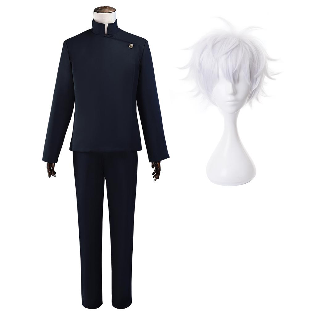 HOLOUN Jujutsu JJK Mangá Anime Suguru Geto Satoru Gojo Fantasia Cosplay Peruca Jaqueta Azul Escuro Calças Uniforme Rede Rosa Halloween