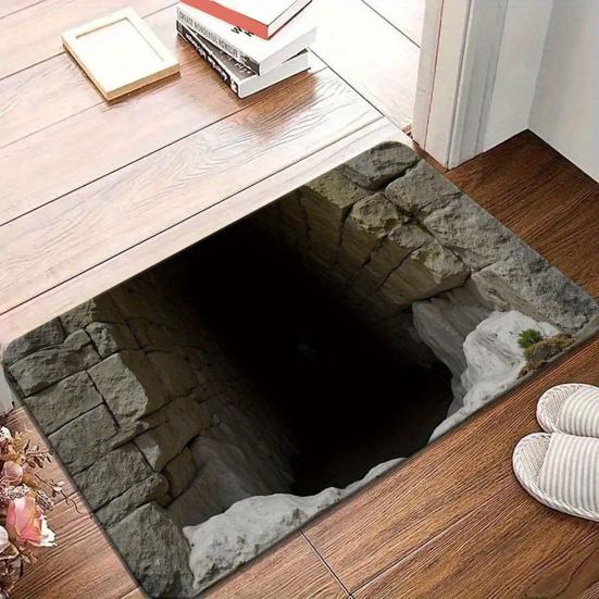 3D Optical Illusion Rug Bottomless Hole Design Non-Slip Doormat for Entrance Bathroom Stairs Playroom Living Room