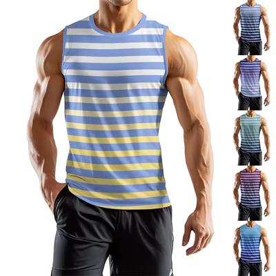 Camiseta sin mangas transpirable para gimnasio y fitness para hombre, ropa con rayas, degradado, estampado 3D, camiseta casual sin mangas, chaleco básico de moda diaria de verano