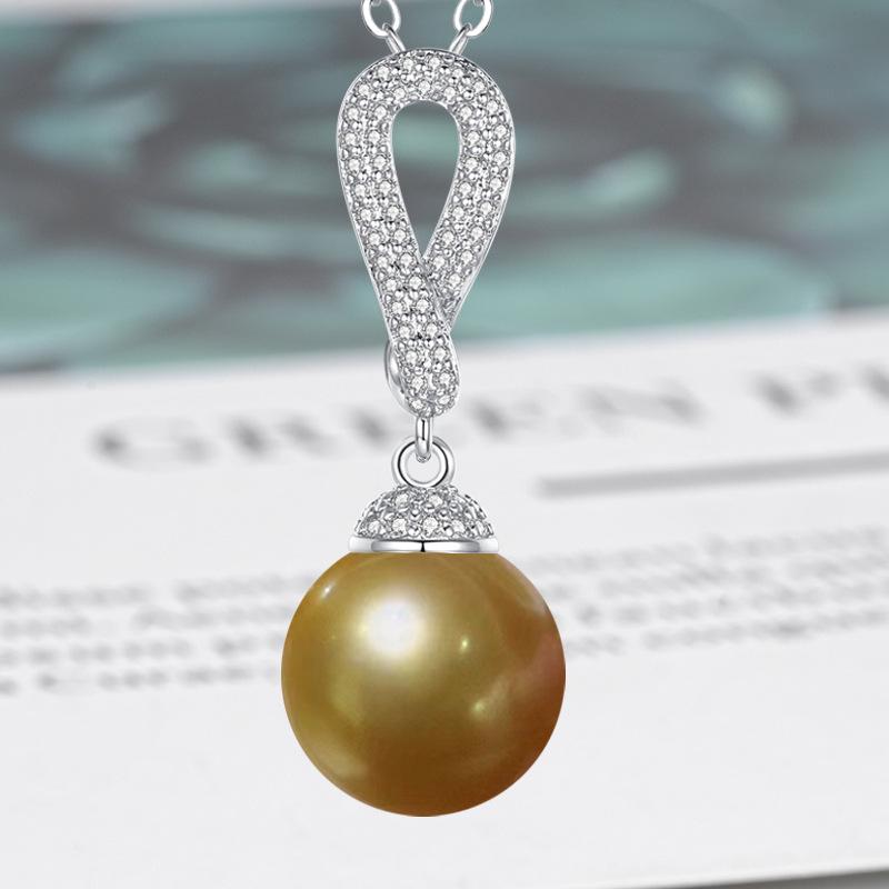 Zircon-Set Imitation White Pearl & Multicolor Shell Pendant Necklace - Women's Fashion Clavicle Chain