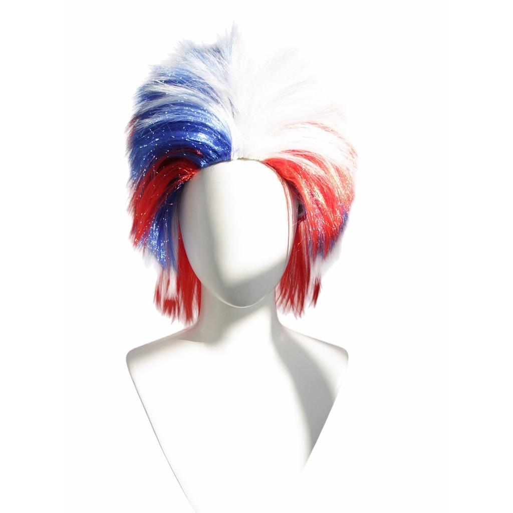 Red White Green Tricolor Mohawk Rock Spiky Wig Fluffy Upward Dynamic Layered Synthetic Party Cosplay