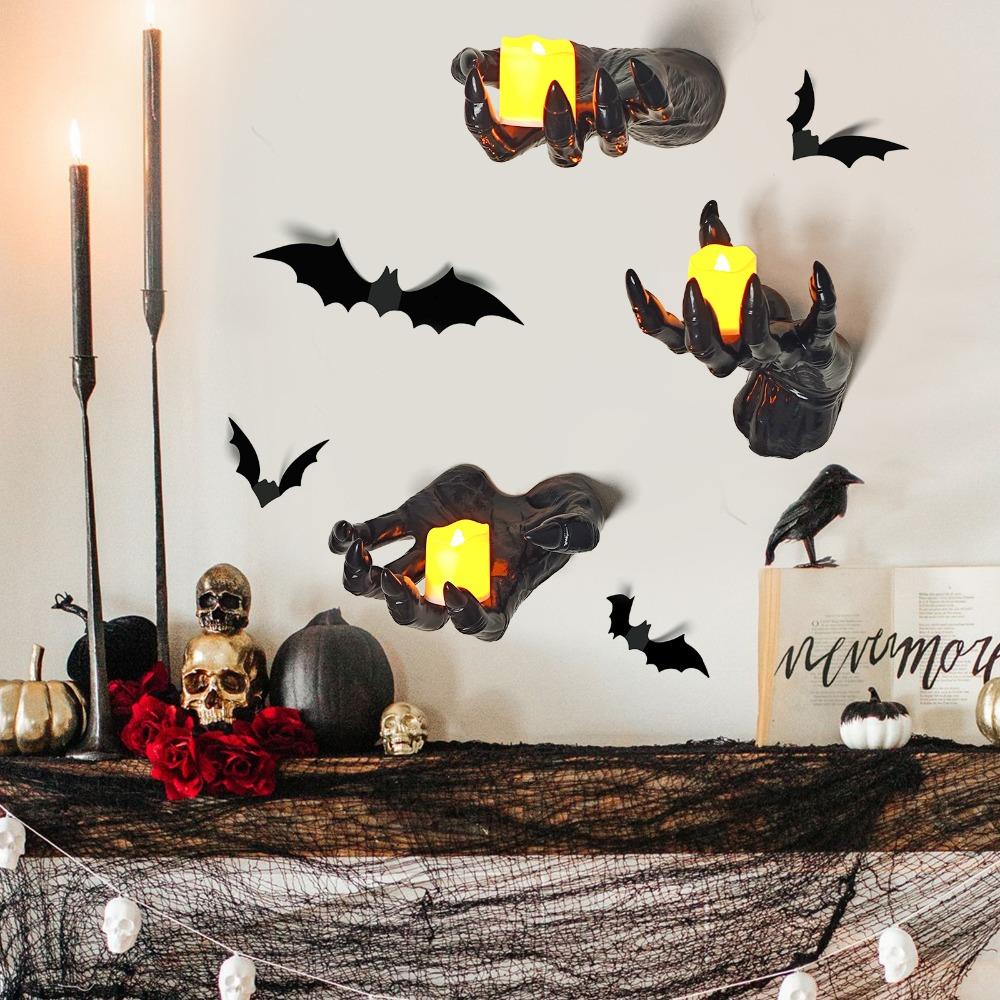 3Pcs with Candle Halloween Life-Sized Hands Decoration Black Ghost Hand Storage Hook  Table