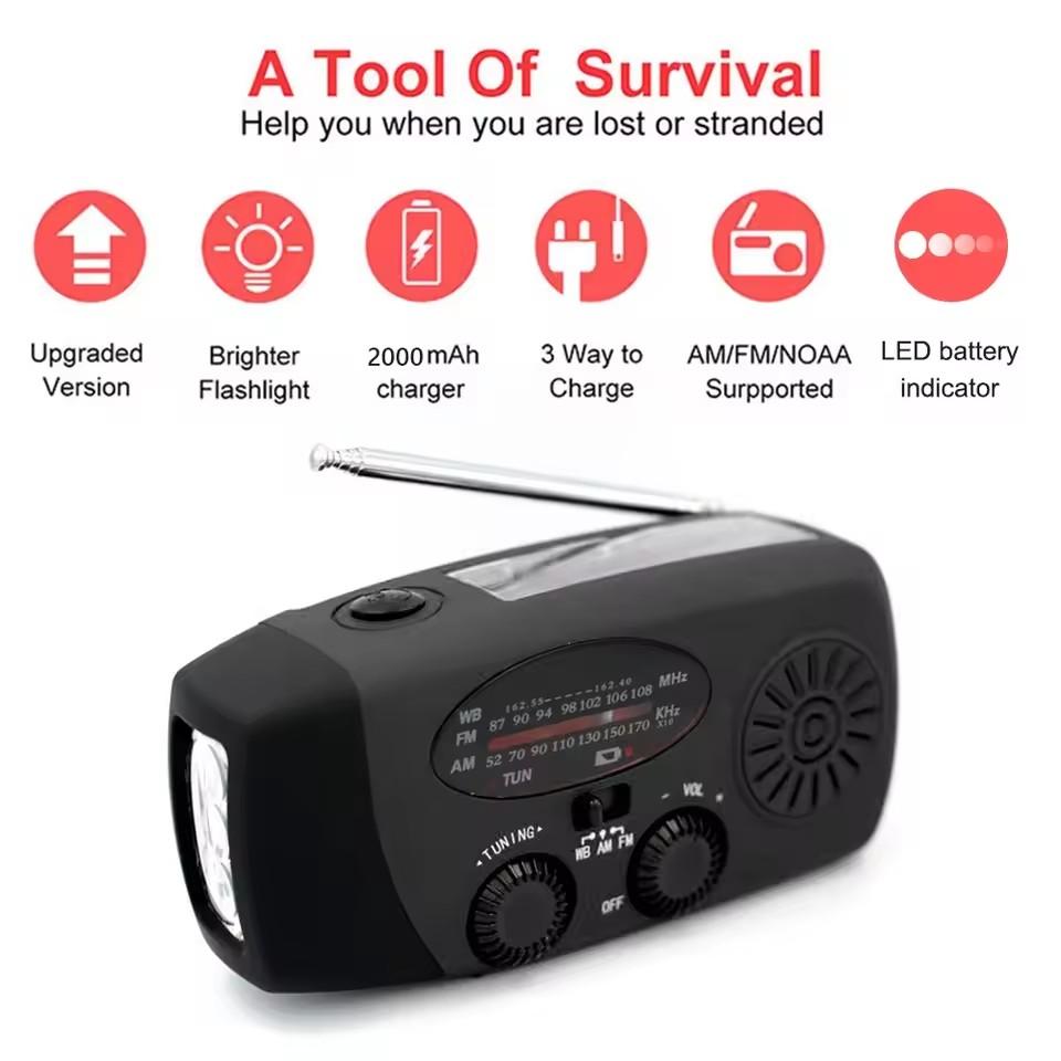 Emergency Solar Radio with Handle, Portable 3-Mode Flashlight SOS Siren Cell Phone Charger Camping Survival Gear and Supplies