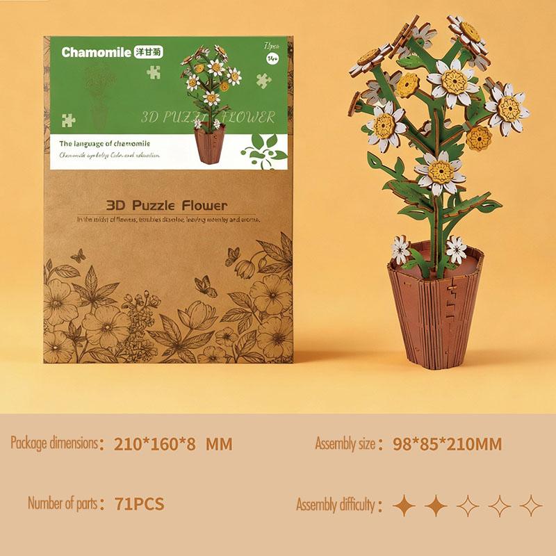 3D Flower Wooden Puzzles DIY Wooden Flowers Model Kit Building Set Crafts for Adults To Build Botanical Collection Creative Gift