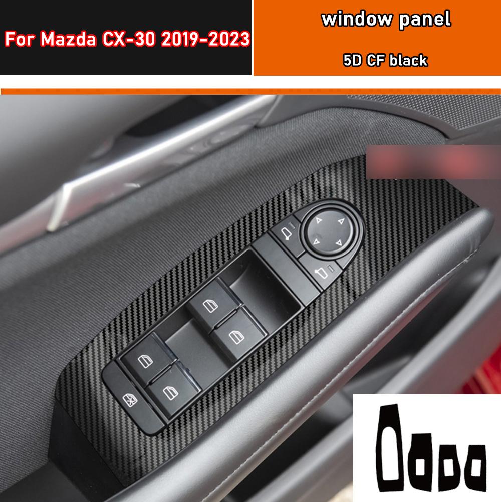 Car Interior Sticker Gear Box Protective Film For Mazda CX-30 2019-2025 Car window Panel Sticker Carbon Fiber Black