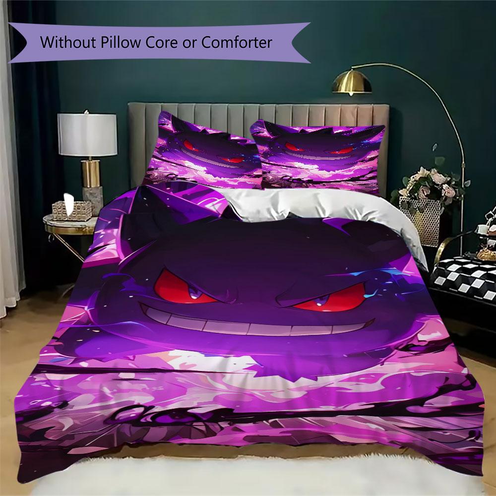 High Quality Gengar Pattern 3Pcs Duvet Cover Set Soft Microfiber Bed Set For Anime Lovers No Sheet No Comforter