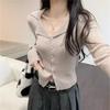 French Polo Lapel Knitted Bottoming Shirt Women's Autumn and Winter Thin Outer Cardigan Top Slim Fit Long-sleeved Sweater