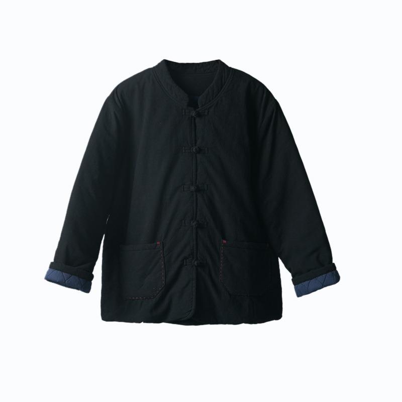 Winter new cotton and linen retro loose stand-up collar Chinese buckle hand-sewn warm top women's short cotton-padded clothes