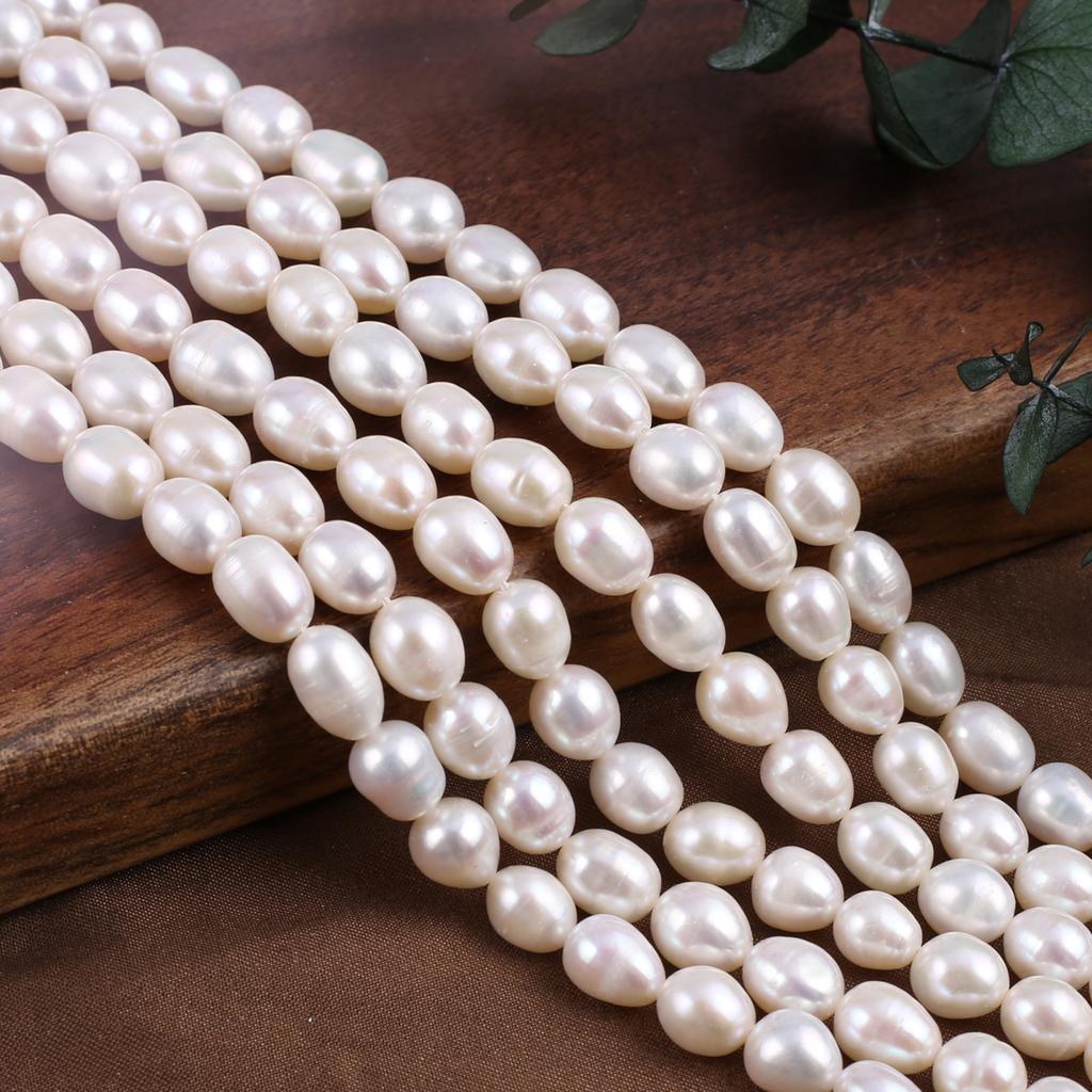 1String, Fashion Women's Natural Freshwater Pearls, 7-8 Mm, White Rice Pearl Beads for DIY Necklaces, Bracelets Accessories, Jewelry Making 36cm