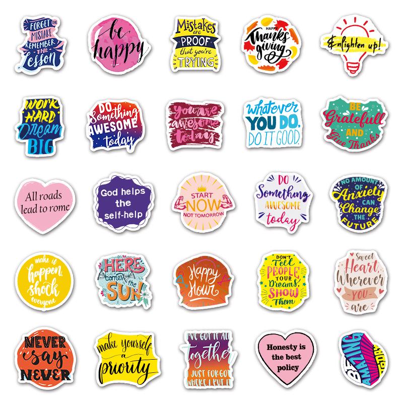 50 Cartoon Inspirational Slogan Stickers for Suitcases, Laptops, Cars, and Refrigerators