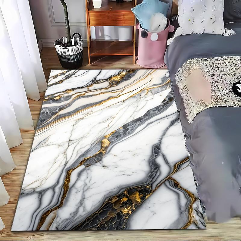 Marble Design Carpet with White, Black, and Gold Streaks for Bedroom Suitable for use as an anti-slip for living room bedroom sofas