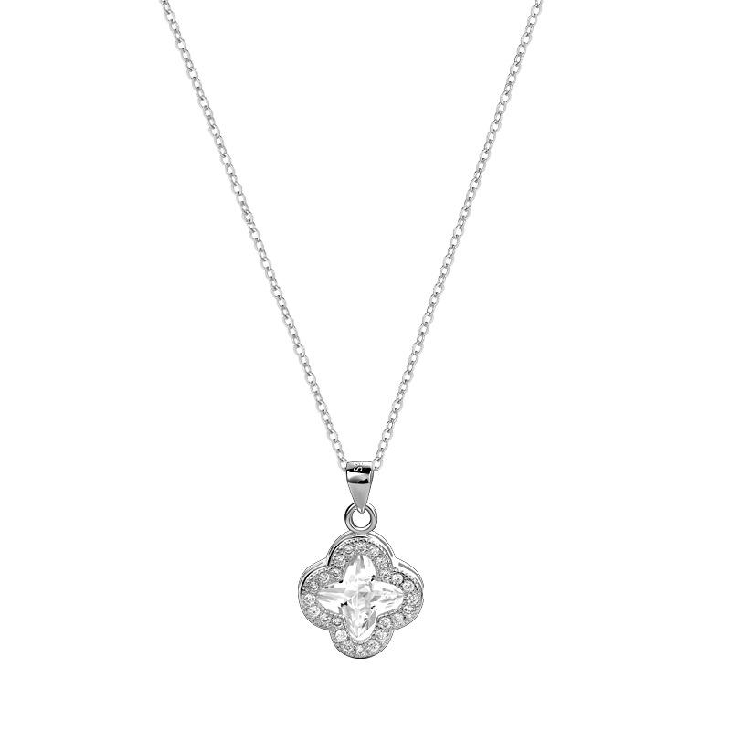 Diamond four-leaf clover pendant, blue crystal fashion light luxury niche design versatile temperament wind necklace women