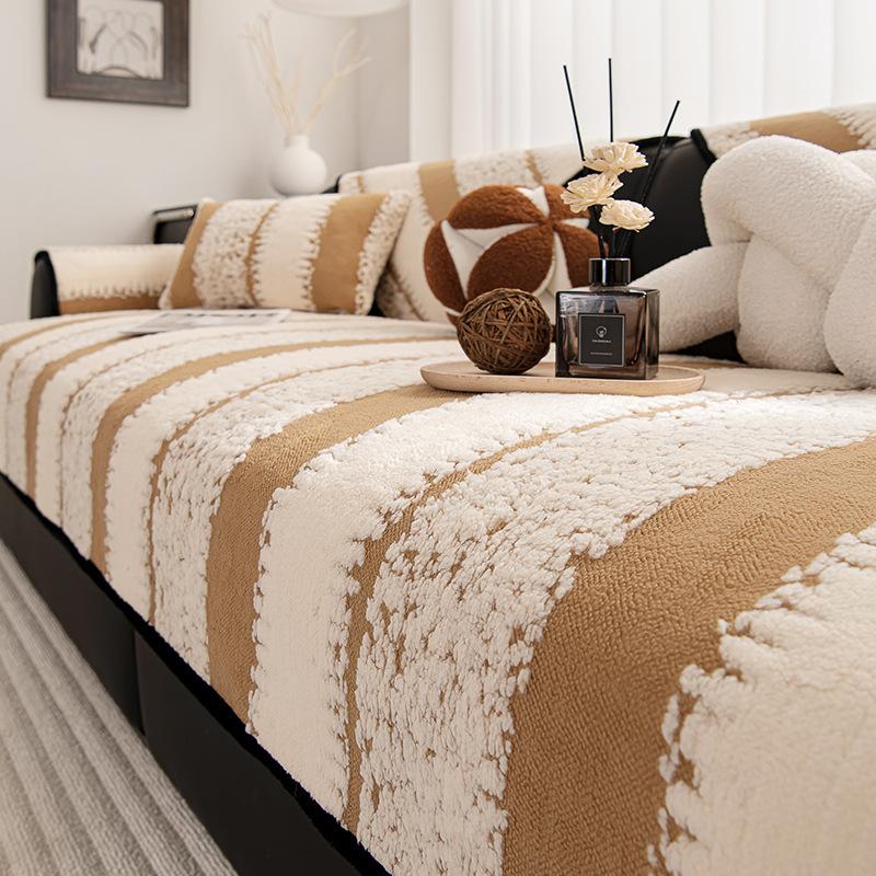 

Двухцветная полосатая подушка для дивана из короткого плюша от Shiwarm, Подходит для всех сезонов, Утолщенный мягкий чехол для дивана, Минималистичный дизайн для гостиных 90 * 160CM single pack