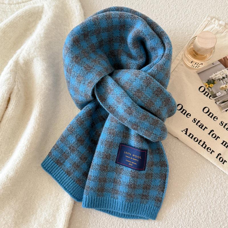 New Year's Korean Red Plaid 111 Cotton Knitted Scarf Women's Winter Versatile Couple Thickened Warm Scarf