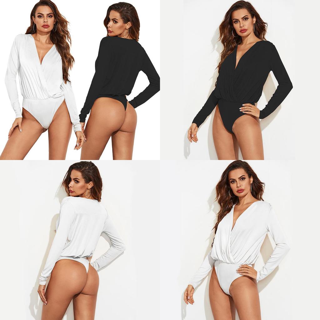 Polyester Fabric Deep V Neck Jumpsuit With Irregular Design For Fall Fashion Women