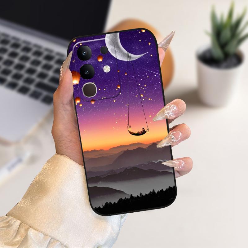 Pro vivo Y29 4G Pouzdra Y 29 Roztomilý Kreslený Potisk Černé Měkké Silikonové TPU Kryt Telefonu Pro Vivo T4x 5G Ochranné Pouzdro Fundas Case Capa