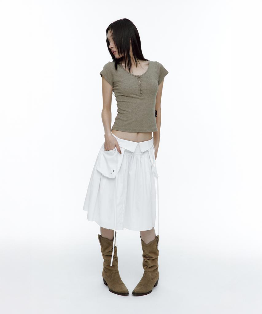 ROUGHNECK Ascii Cross Henley Neck T-Shirt Khaki Brown