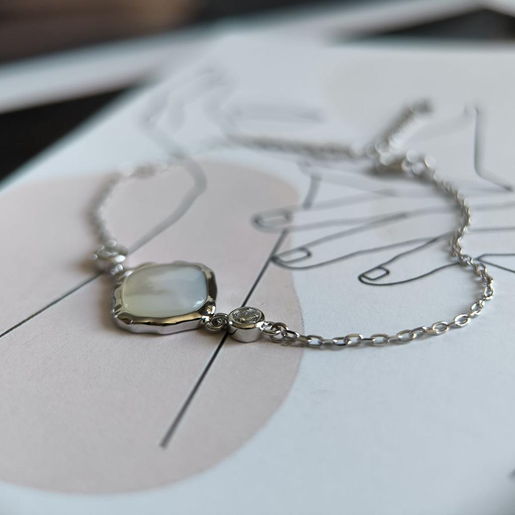 Silver Bracelet with Natural Mother-of-pearl, Cubic Zirconia, Product Weight 2.88 G (60002289)