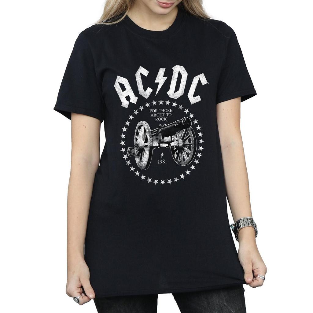 AC/DC Womens/Ladies We Salute You Cannon Cotton Boyfriend T-Shirt