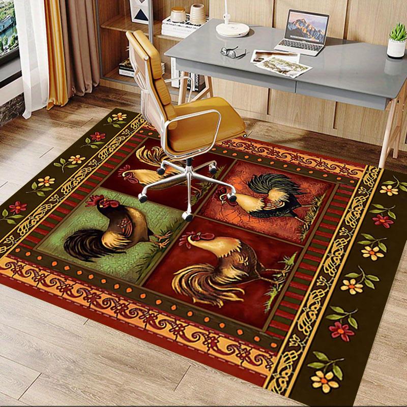 1PC Rooster Farmhouse Non-Slip Floor Carpet Compatible for Office&Living Room&Bedroom&Dining room - Flat- Soft & Pattern, Vibrant Colors-W301