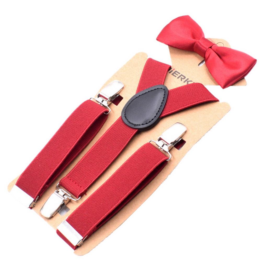 Kids 3-Clip Suspender & Bow Tie Set Adjustable Elastic for 5-8Y Boys Party Wedding School Accessories