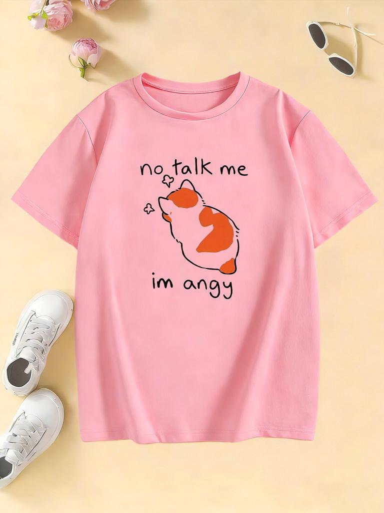 angry Cat Graphic Kids Tshirts Summer Short Sleeve Tees Cartoon Boys Girls Clothes Kawaii Kitten Tops Y2K Tshirt