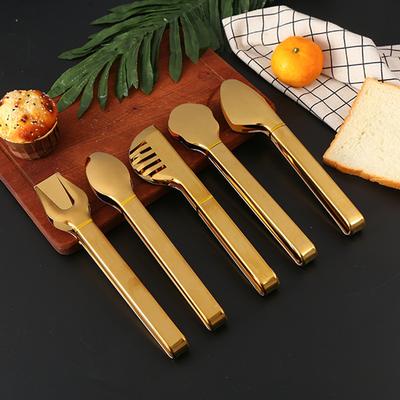 Multi-Style Gold Food Tongs Clips Bread Steak Clip Stainless Steel Nonstick Drain Oil Clamp Home Kitchen Accessories Utensils