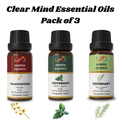 Ananta Clear Mind Essential Oil Combo – Frankincense, Peppermint & Rosemary Aroma Oils (10 Ml × 3)