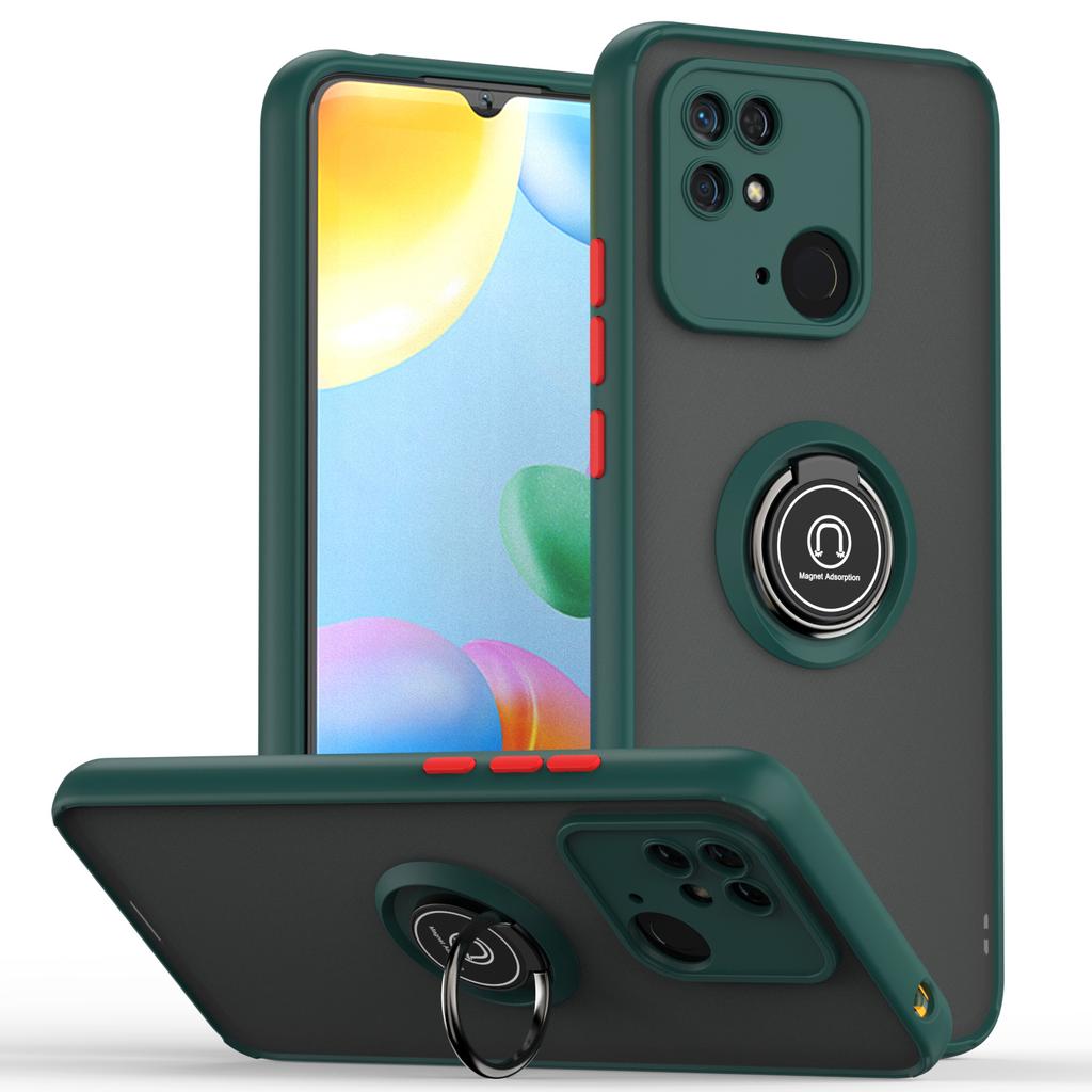 For Xiaomi Redmi 10C Shockproof Case Rotatable Bracket Case for Redmi 10C Metal Ring Holder Cover Non-slipTranslucent Hard Case