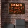 BBQ Zone Retro Metal Sign 20x30cm - Grilled design wall decor for home, bar, or restaurant.