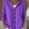 Women's Hooded Knit Cardigan Sweater with Button Closure In Solid Colors for Autumn & Winter