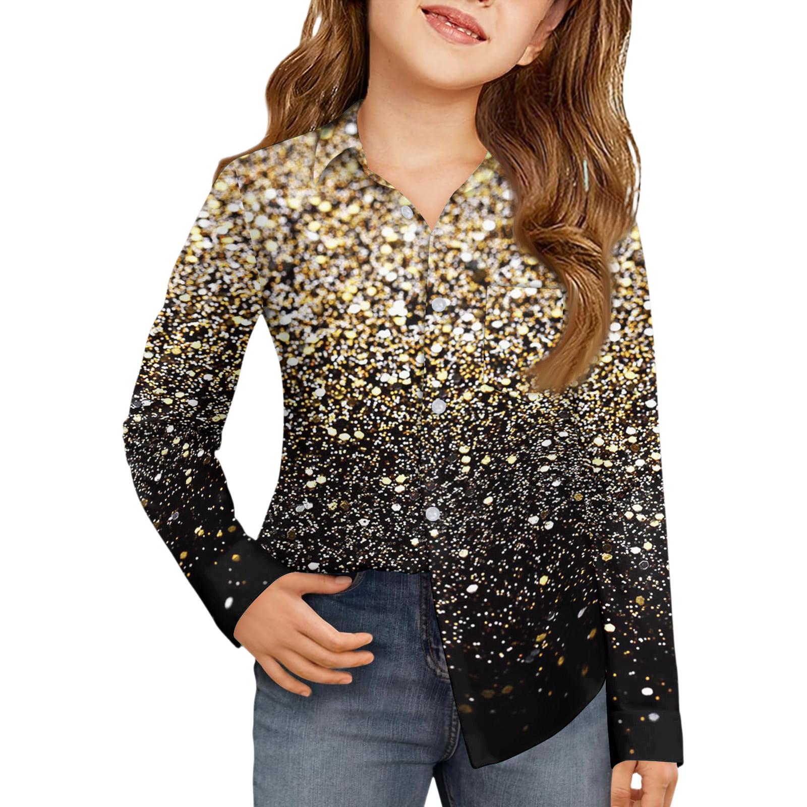 

Сорочка на ґудзиках для дівчаток - Блузка-сукня з довгим рукавом 130 золотий