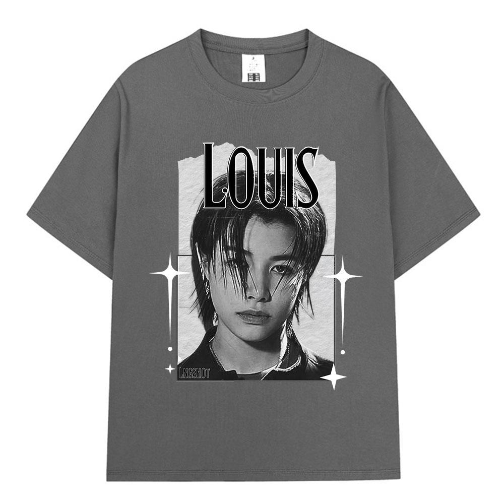Korean Kpop Hip Hop Group Lngshot LOUIS Tshirt Unisexs Women Clothing Fashion Oversized Cotton Casual Short Sleeve Tops Fan Gifts