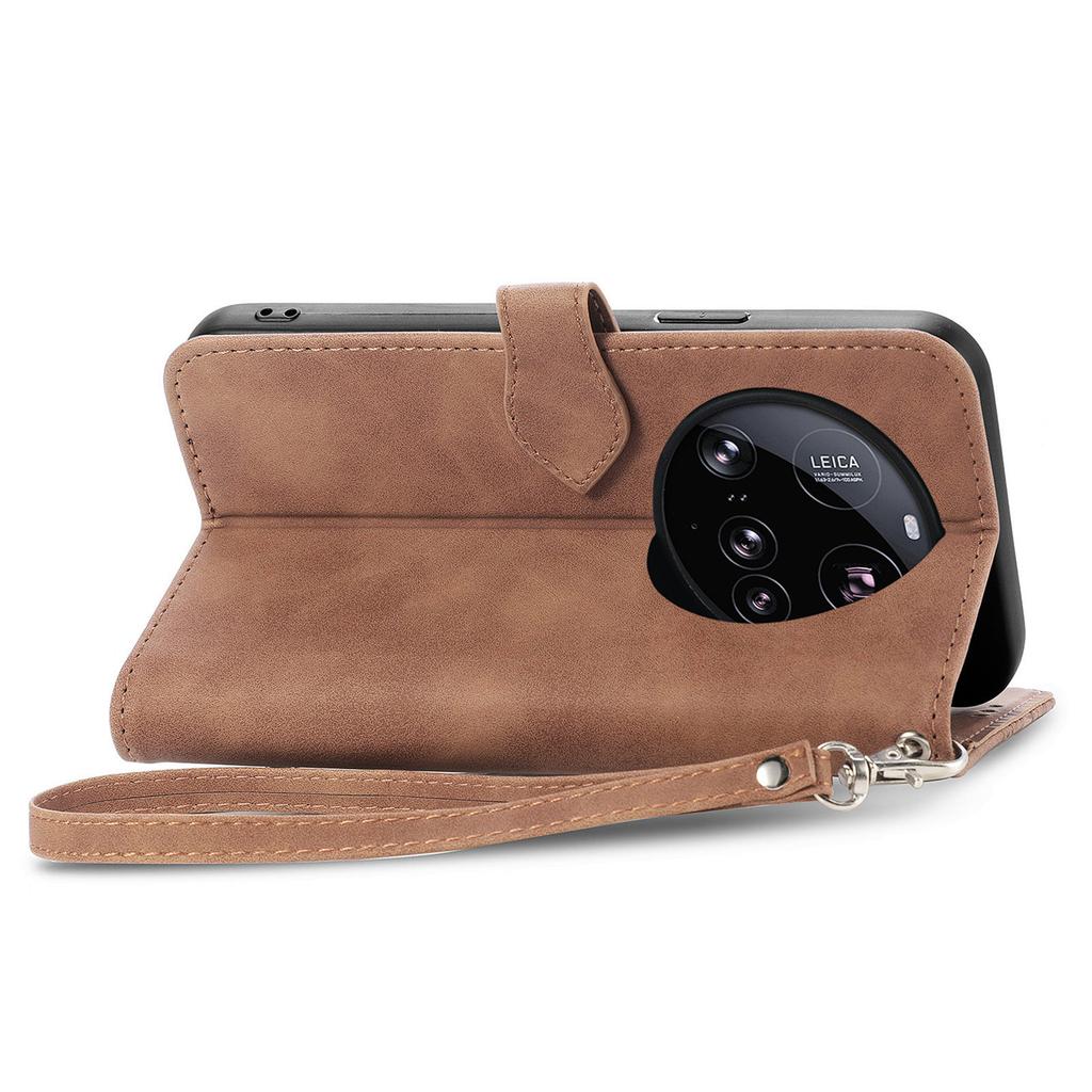 For Xiaomi 15 Ultra Zipper Wallet Case with Strap Flower Imprint PU Leather Phone Cover