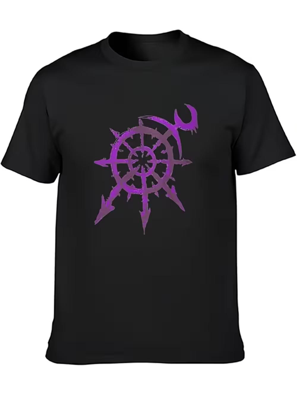 40K Enthusiasts - Slaanesh Mark Unisex Heavyweight T-Shirt - Black Tee for Men Featuring a Purple Axle Design L