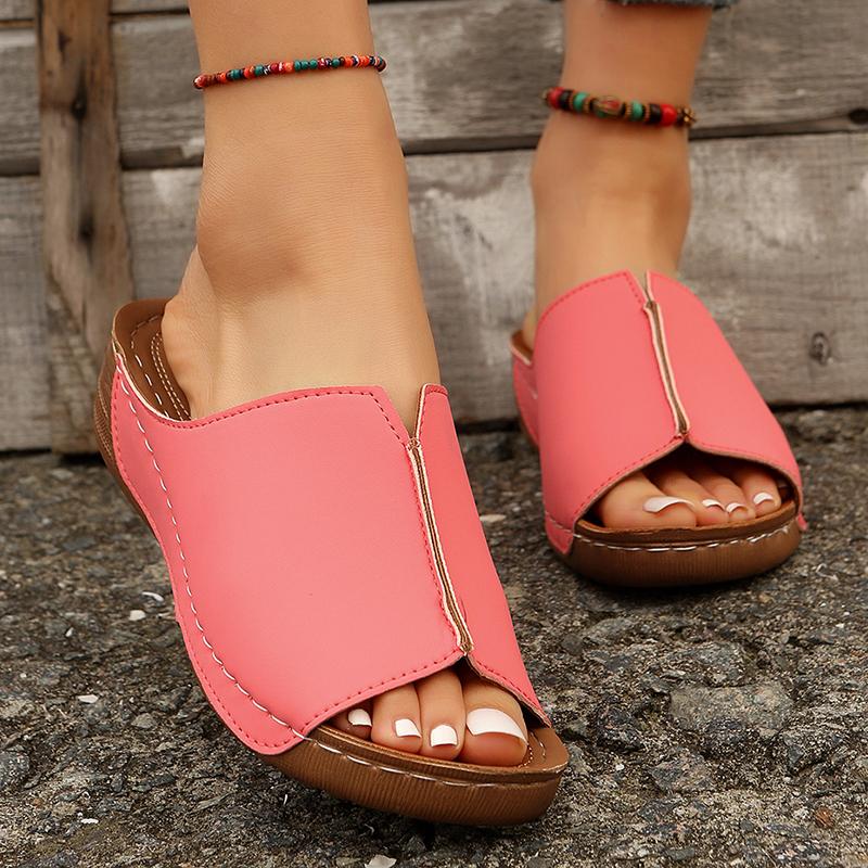 Fashion Rimocy Summer Comfortable Roman Slippers for Women Open Toe Med Heels Casual Sandals Lightweight Non Slip Beach Slides Plus Size